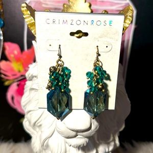Crimzon Rose dangle green stones and bead earrings.